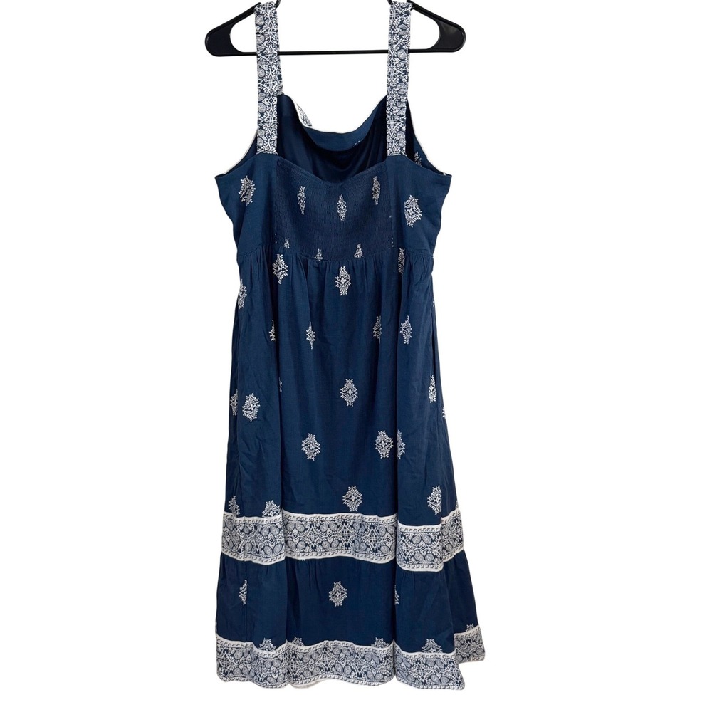 Lucky Brand Blue Medallion Print Maxi Dress, XL, Smocked Back, Pockets‎ - Picture 4 of 14